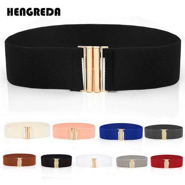 

2019 women wide elastic waist belt hengreda dress belt accessories stretch elastic wide corset waist metal buckle, Black;brown