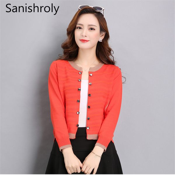 

sanishroly осень женщины короткие пальто с длинным рукавом вязаный кардиган куртки женский повседневный тонкий свитер кардиганы плюс размер, Black;brown