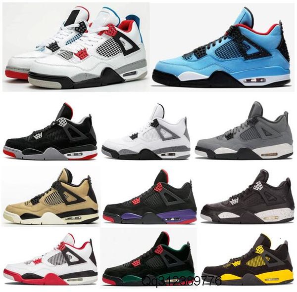 

new 4 what the bred travis scotts cactus jack cool grey raptors basketball shoes men 4s oreo thunder fire red pizzeria sneakers with box