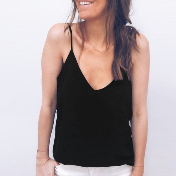 

v neck lace camisole solid tank ladies summer sleeveless loose elegant blouse cropped feminino#p30, White