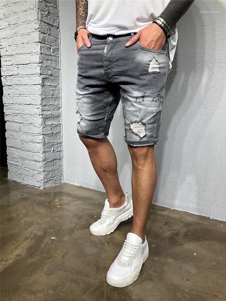 

straight pants mens stretch mid waist pants mens gray ripped knee length jeans fashion zipper fly, Blue