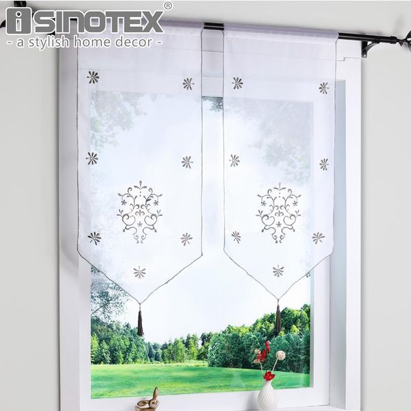 

embroidered roman curtain transparent voile drape ready made rod pocket window drapery valance panel for kitchen balcony 4 sizes