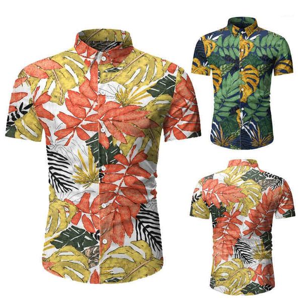 

mens casual shirts fashion slim male beach summer mens shirts printed short sleeve lapel neck, White;black