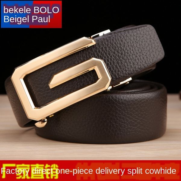 

men's pants trousers genuine leather leather belt automatic buckle cowhide pant belt, Black;brown