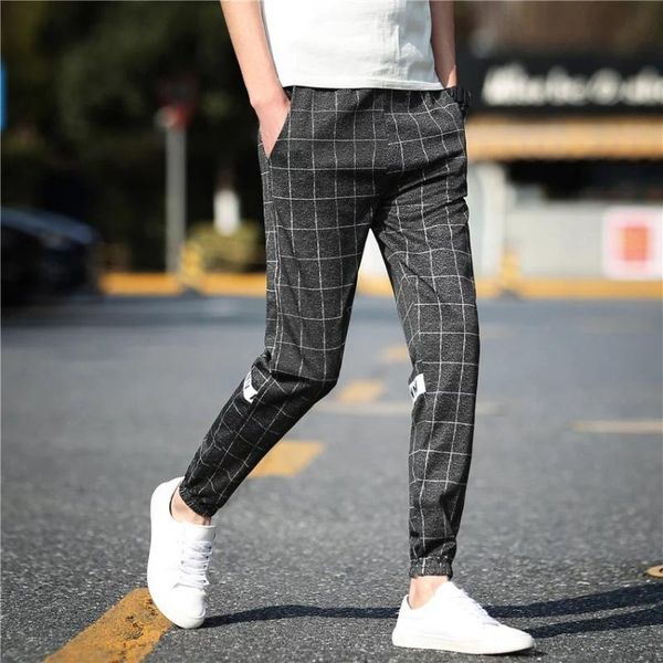 

men's pants fashion cool loose plaid hiphop joggers trousers men streetwear, Black