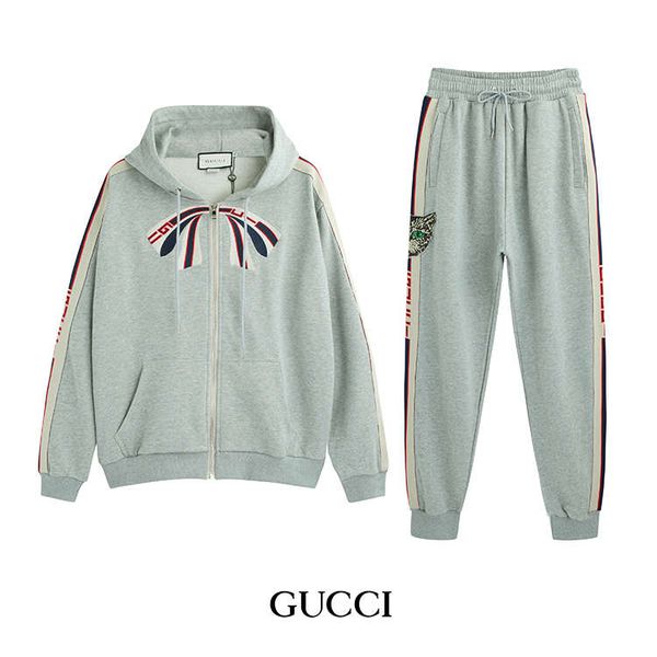 

fashion men designer tracksuits luxury jacket + pants two piece sets bow style forr womens brand tracksuit sports men streetwear iiceec, Gray