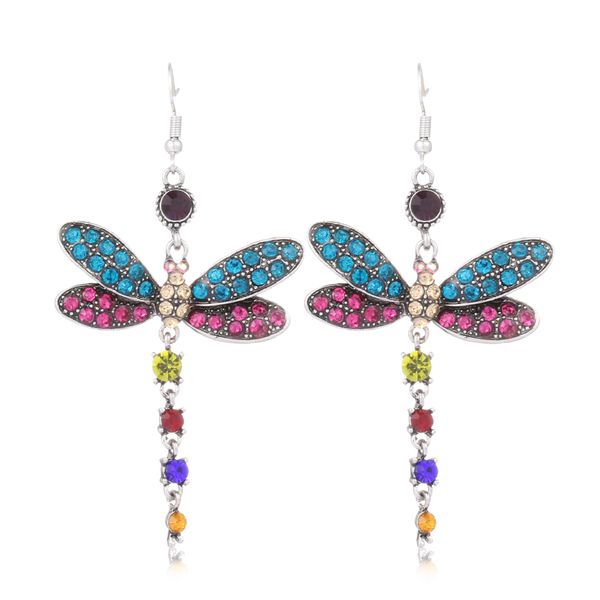 

1 pair earrings for women dragonfly tassel earring vintage drop dangle earrings boho crystal rhinestone trendy fashion jewelry, Silver