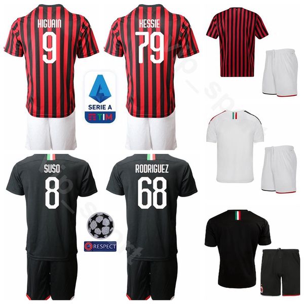 

19 20 men 9 krzysztof piatek jersey set soccer 79 franck kessie 39 lucas paqueta 19 theo hernandez suso football shirt kits uniform, Black