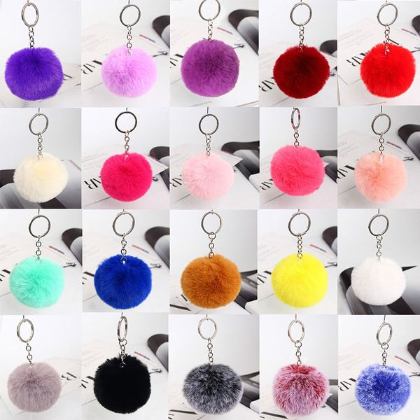 

keychain soft faux rex rabbit fur ball car keyring pompom key chains key holder women bag pendant jewelry, Silver