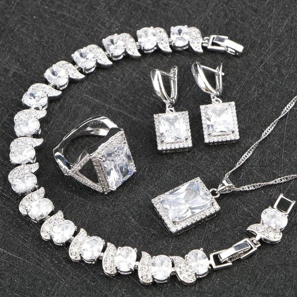 

белое cz серебро 925 комплектов ювелирных изделий женщины костюм свадебных серьги кулон ожерелье кольцо браслеты для свадебного set free gif, Slivery;golden