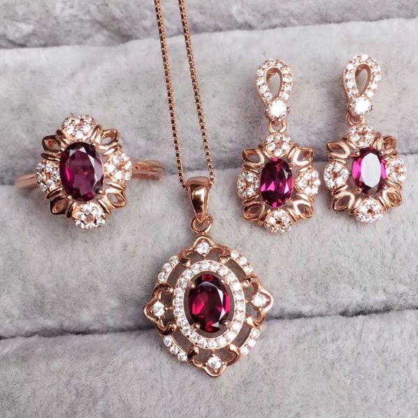

meibapj fine quality natural red garnet gemstone trendy jewelry set for women real 925 sterling silver charm fine jewelry, Black