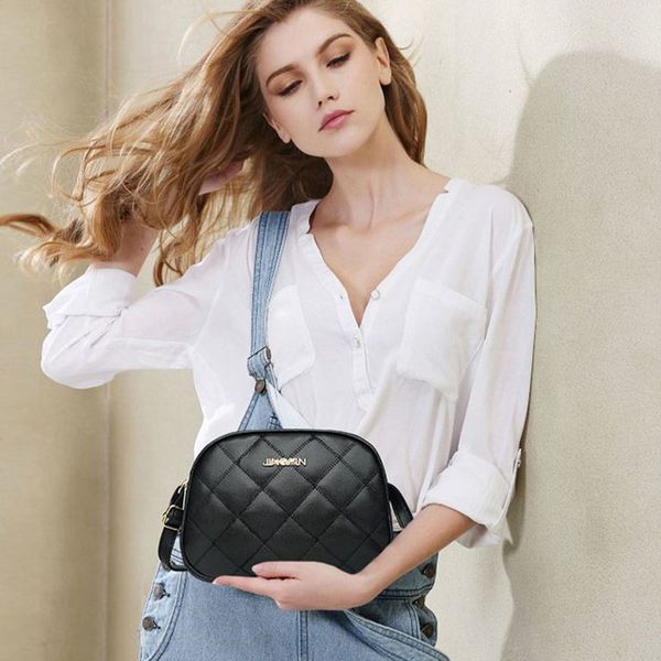 

women's bag 2020 new ladies three-layer multi-zip small round bag fashion wallet rhombus pattern handbag black