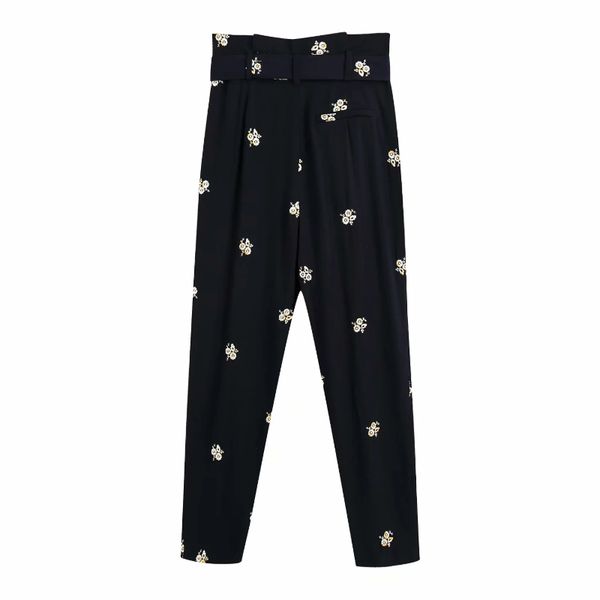 

2020 new fashion women flower embroidery pants leisure female loose straight pants comfortable trousers p1625, Black;white