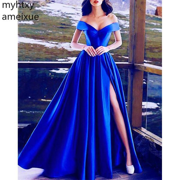 

2019 new simple a-line satin prom party evening dresses sweetheart off shoulder floor length side split pleat custom made, White;black