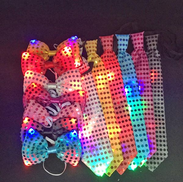 

novel flashing light up bowknot tie necktie led mens party lights sequins bowtie wedding glow props christmas gifts party items