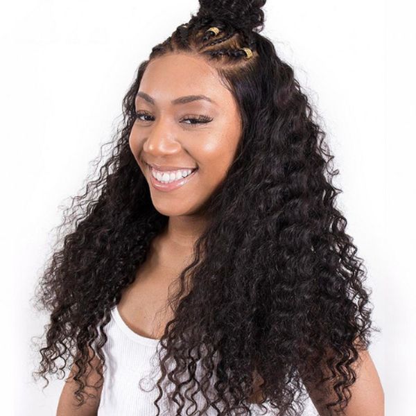 

virgin malaysian human hair wigs 130% density kinky curly lace front wig glueless lace wig for women, Black;brown