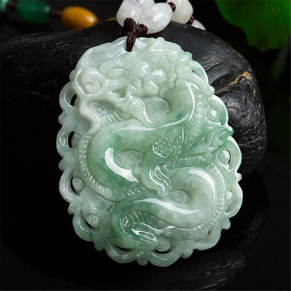 

Genuine Burmese Jadeite Hand Carved Dragon Pendant Men or Women's Amulet Necklace Zodiac Dragon Jade Pendant Jewelry Dropship