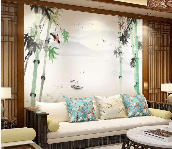 

new chinese style landscape bamboo and flower 3d wallpapers tv sofa background wall window mural wallpaper