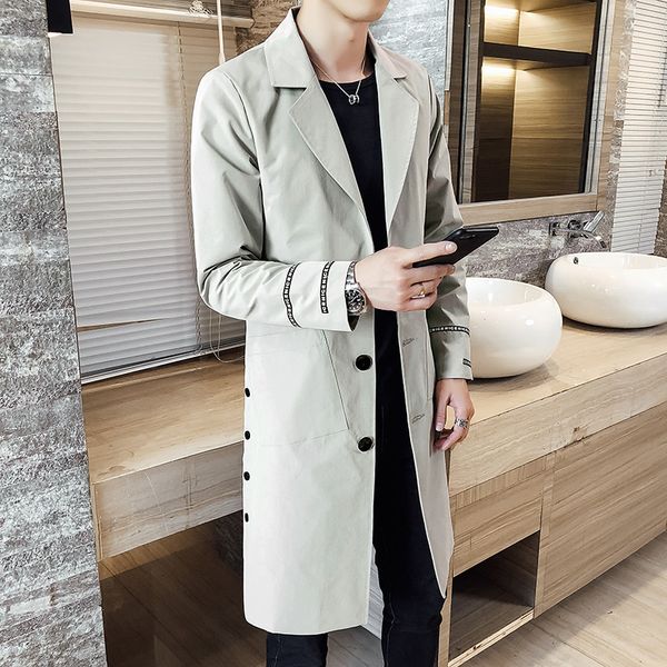 

men's trench coat 2018 fashion casual autumn long windbreaker turn-down overcoat -xxxl outwear classic trenchcoat, Tan;black
