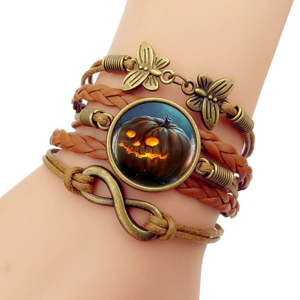 

men bangles bracelets new 2019 simple fashion halloween pumpkin bracelet for women hand knitting jewelry accessories leather, Black