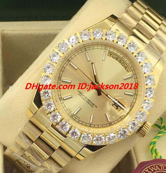 

luxury watches bigger diamond bezel mens 228238 18k yellow gold bigger diamond dial 41mm automatic fashion men's watch, Slivery;brown