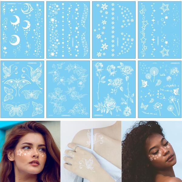 

white freckle face temporary waterproof tattoo sticker moon rose flower butterfly star for woman girl body makeup tattoo wedding