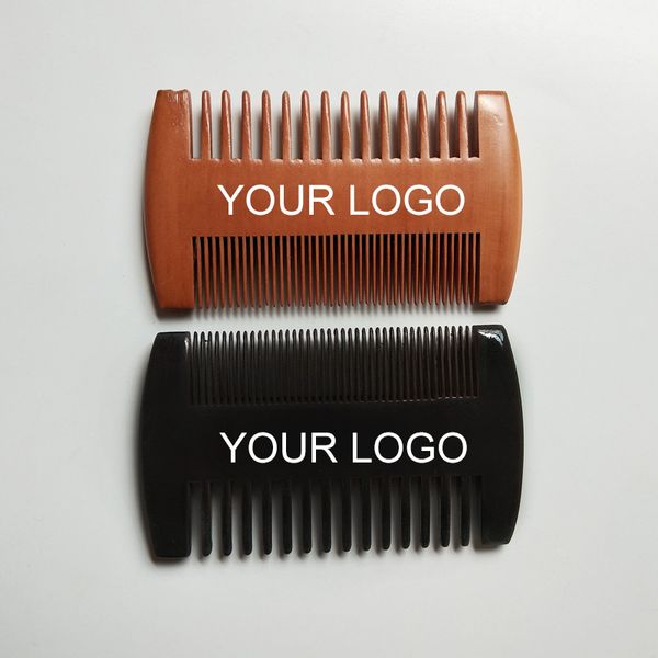 

custom logo fine & coarse teeth double sides wood wide combs wooden hair comb dual sided men beard comb, Silver