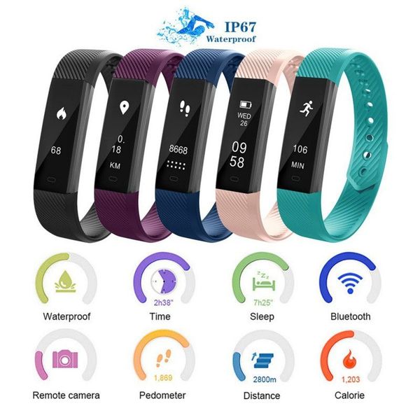 

id115 smart bracelet watch fitness tracker step counter activity monitor band alarm clock vibration wristband ios android phone, Slivery;brown