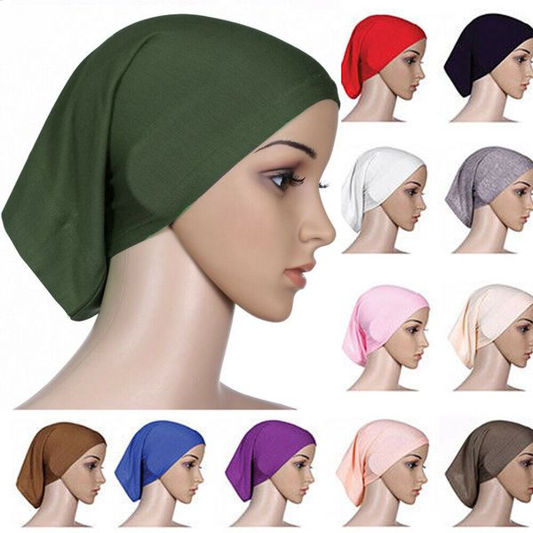 

2019 islamic muslim women's head scarf cotton underscarf hijab cover headwrap bonnet plain hijabs, Red