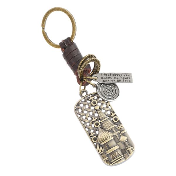 

vintage fashion keychain alloy castle pendants weave leather holder fairy tale bag car keyring chain children women jewelry gift, Silver