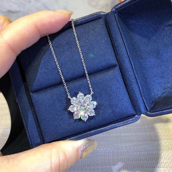 

s925 sterling silver material exquisite full fire flower necklace european american fashion necklace for women