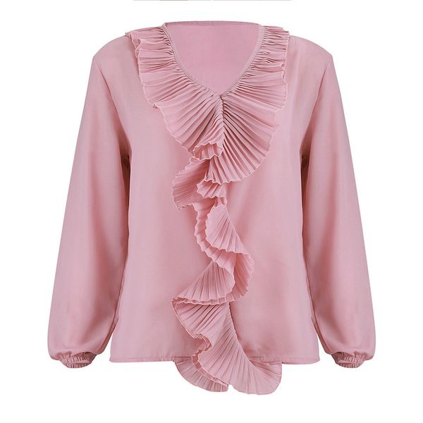 

blouses and shirts for ladies long sleeve shirt ruffle v neck office blouse women 2019 autumn winter camisa femenina, White