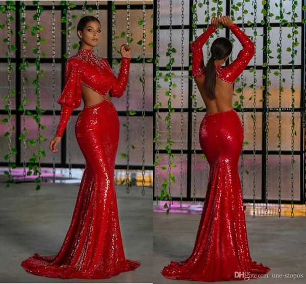 

2020 арабский aso ebi красный сексуальный блестящие вечерние платья русалка спинки бисером пром платья блестками формальные партии второй пр, Black