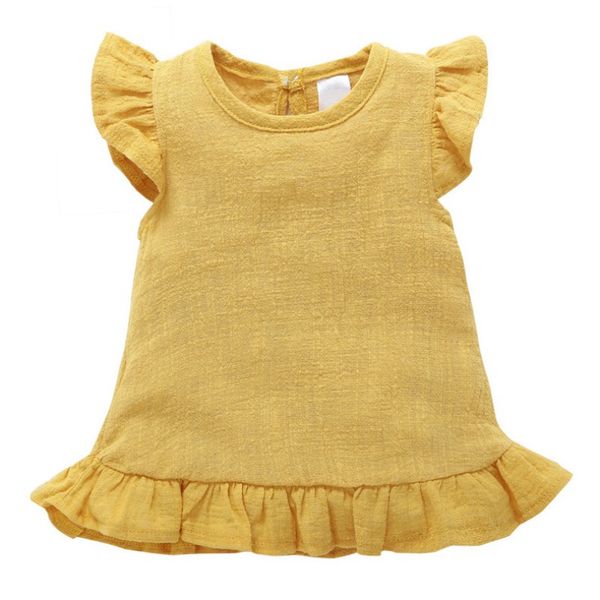 

baby girl dress baby clothes shirt linen cotton casual girl clothes retro short sleeve dress for girls, Red;yellow