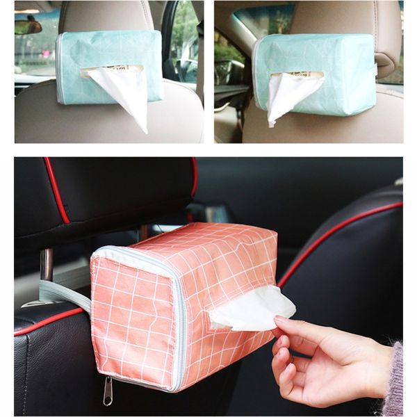 

clearance car seat back tissue box paper organizer travel napkin holder cotton fabric tissue storage bag with zipper