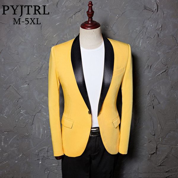 

pyjtrl men plus size classic shawl lapel slim fit suit jacket casual yellow blazer designs costume stage clothes for singers, White;black