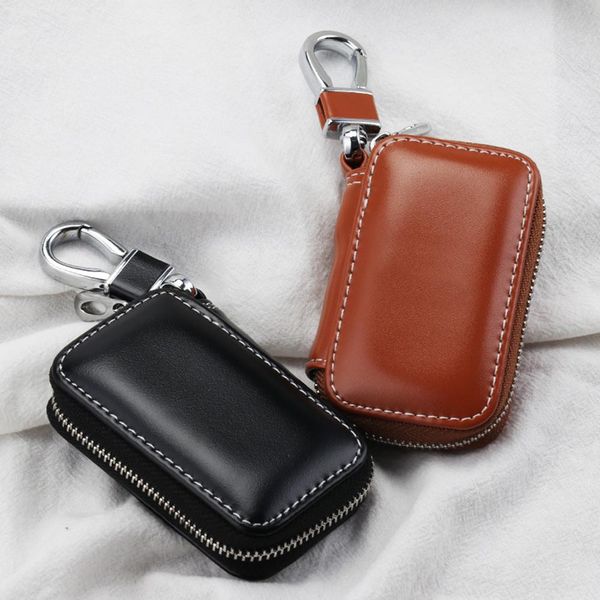 

stylish genuine leather car key fob case cover keychain zipper bag protector 2019