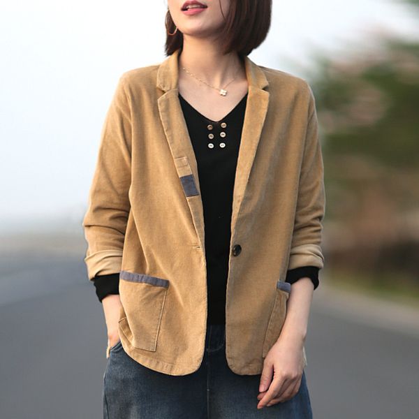 

autumn jackets women loose retro corduroy coat 2019 new ladies cardigan long-sleeved button pocket casual jackets, Black;brown