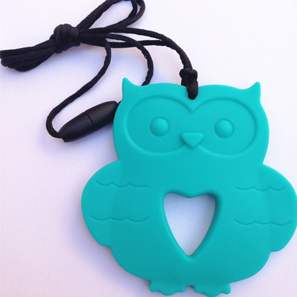 

2015 baby silicone owl teether for teething nursing necklace diy teething 100% grade chewable silicone jewelry, Silver