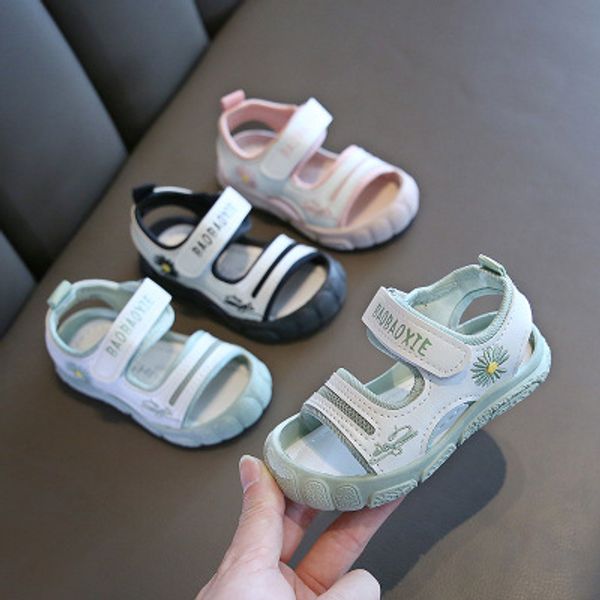 

girls small daisies sandals 2020 new summer breathable toe closed mesh sandals boys anti-slippery beach shoes chaussure enfant, Black;red