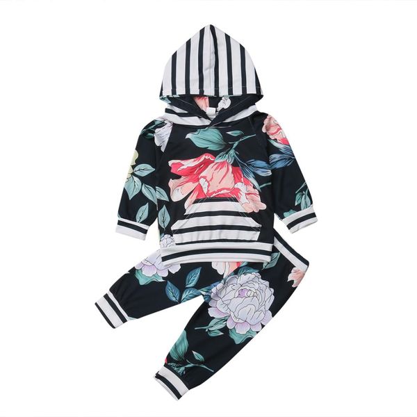 

toddler baby girl floral hoodie t-shirt+long pants kid clothes outfit set 0-24m, White