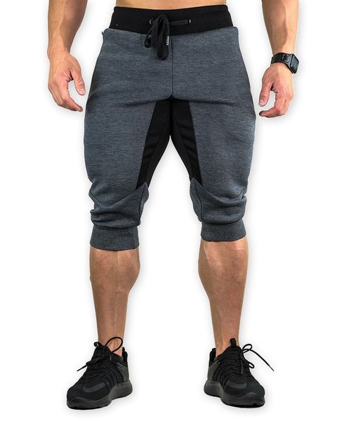 

summer men sweatpants with zipper pocket 3/4 capri sport pants jogging running casual fitness workout athletic pant sportswear, Black;blue