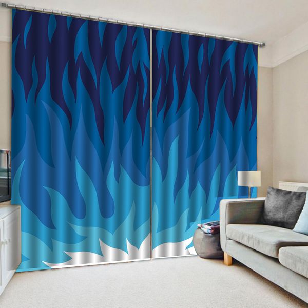 

3d living room curtain retro simple blue flame beautiful and practical blackout curtains in the living room bedroom