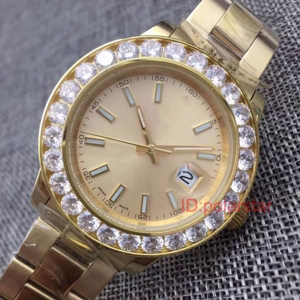 

stainless steel automatic movement mechanical diamond watch men date president 2813 luxury mens watches montre de luxe, Slivery;brown