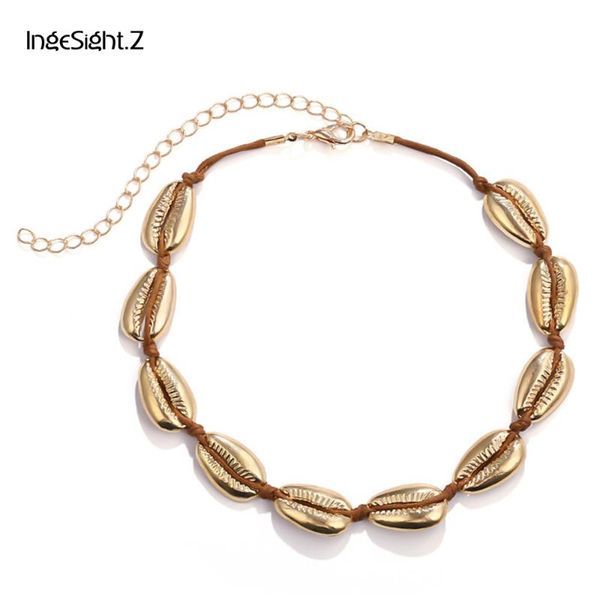 

ingesight.z creative boho metallic shell choker necklace simple adjustable necklace collar for women jewelry beach handmade gift, Golden;silver