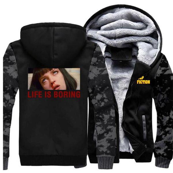 

life is boring printed men's camouflage thick hoodies 2019 winter fleece warm brand clothing casual men sweatshirt streetwear, Black