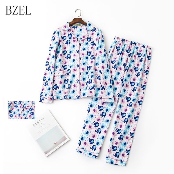 

bzel pajamas for women long sleeve sleep lounge new cotton sleepwear at all seasons pijama femme lingerie underwear +pants, Blue;gray