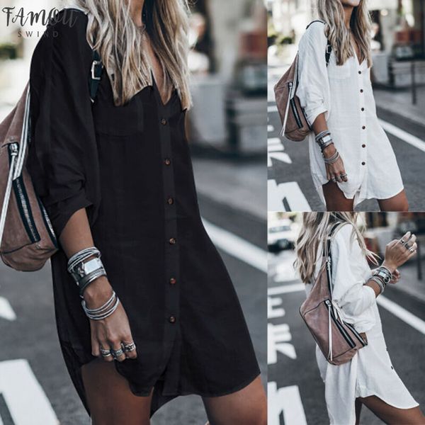 

women long blouse v neck button loose tunic shirt long sleeve black white blouses shirts autumn spring clothing women
