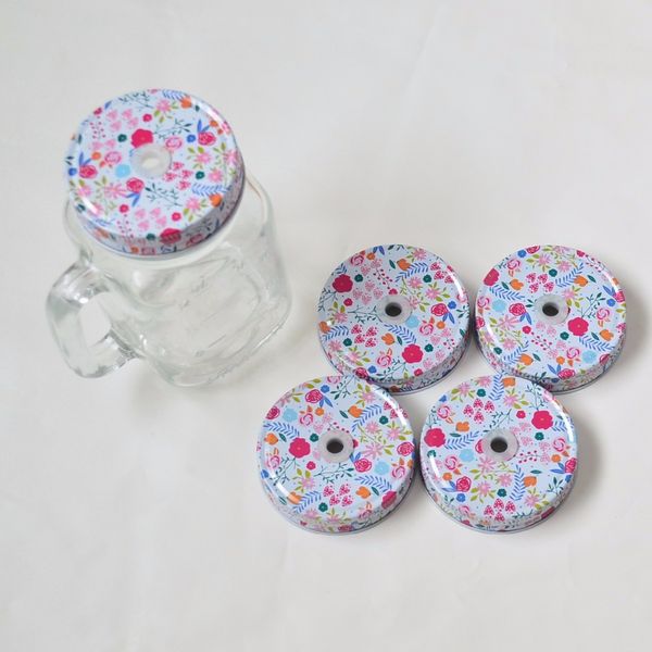 

4pc/lot mason jar lids with straw holes,daisy cut mason jar lids cock jar lid party drinking supplies,flower pattern lids plumyl