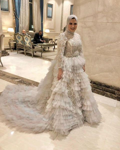 

2020 плюс размер arabic асо ebi мусульманские кружева из бисера свадебные платья кристаллы с длинными рукавами свадебные платья свадебные пл, White
